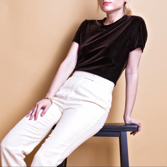 Vintage Tops - Vintage 80s brown velvet short sleeve boxy tee